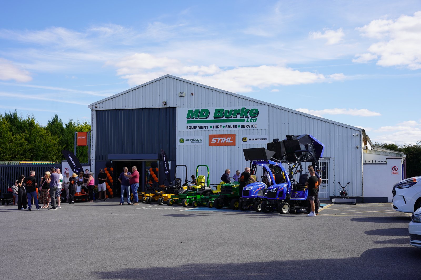 MD Burke Ltd in Cashel, Co. Tipperary, with machinery lined up outside the premises.